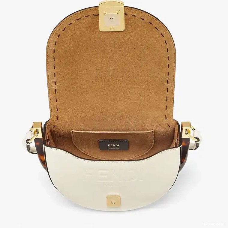 Affordable HOT Logo White Fendi Calf ROMA In Leather Moonlight Bag 0621